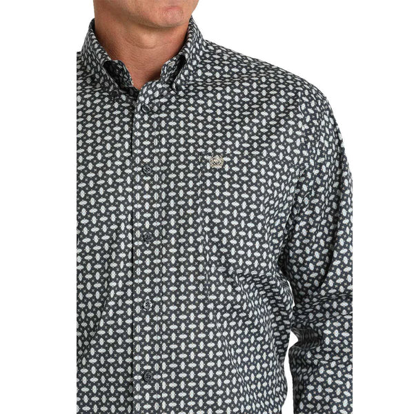 Cinch Men's Blue Printed Button Down Shirt - MTW1105788