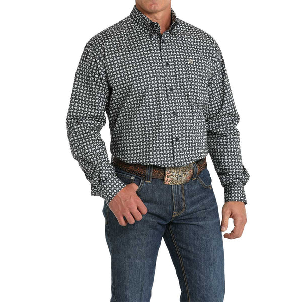 Cinch Men's Blue Printed Button Down Shirt - MTW1105788