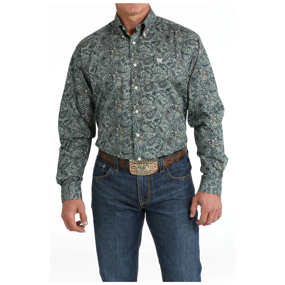 Cinch Men's Green Paisley Button Down Shirt MTW1105811