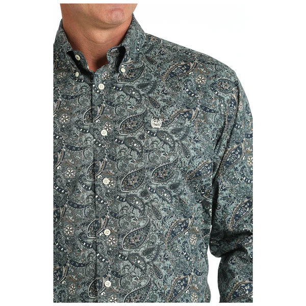 Cinch Men's Green Paisley Button Down Shirt MTW1105811