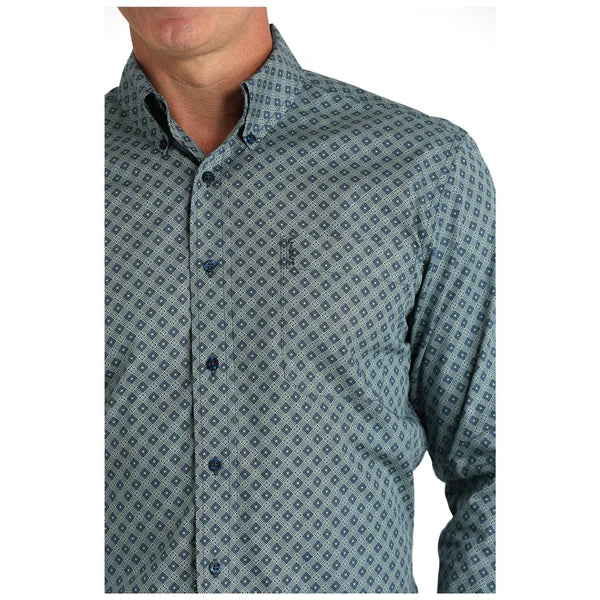 Cinch Men's Longsleeve Modern Fit Navy Geometric Print Button Down Shirt MTW1347112