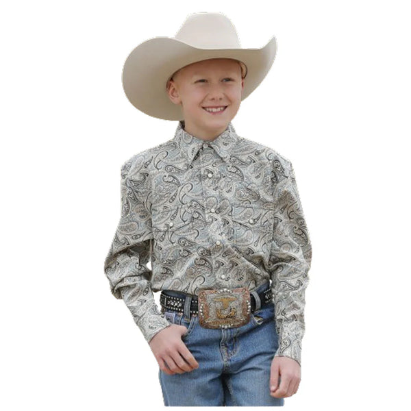 Cinch Boy's Long Sleeve Western Snap Shirt - Green Paisley - MTW7020098