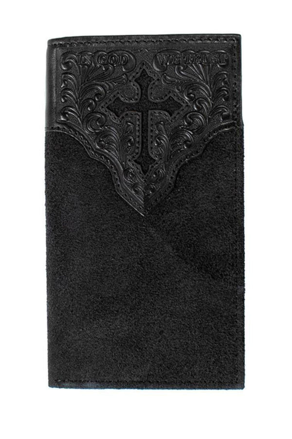 Men's Nocona Rodeo Wallet Black Roughout Cross - N5413501