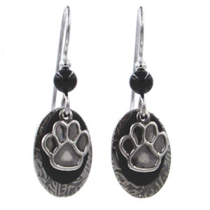 Silver Forest Paw Print W/ Oval Earrings Black - NE-0360A