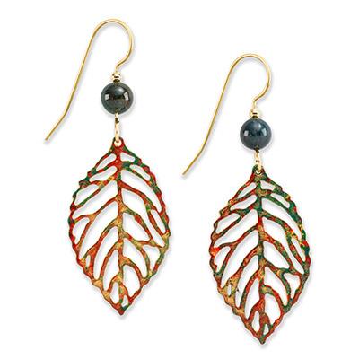 Silver Forest Earrings Gold Leaf Fall Colors - NE-0677