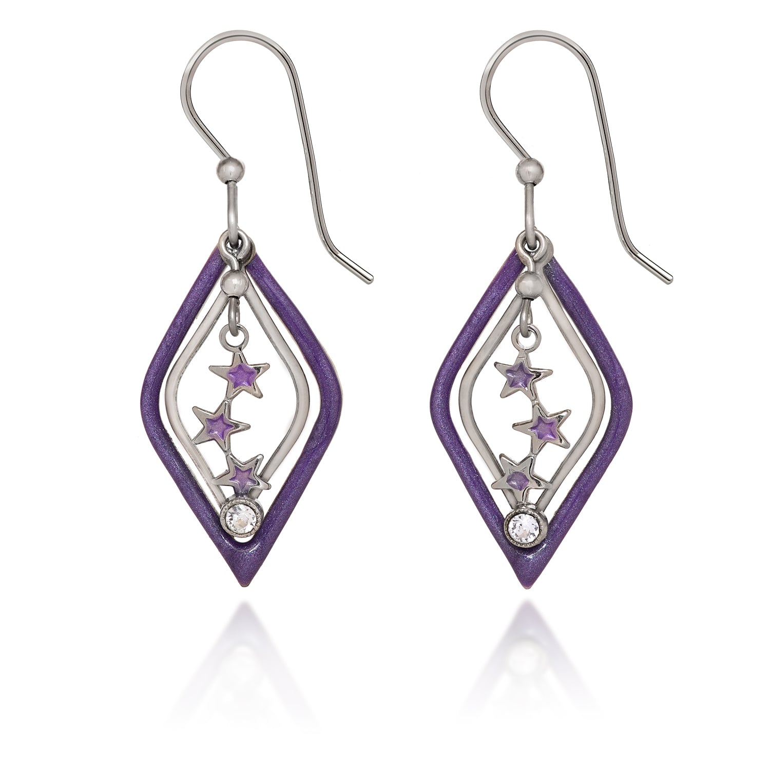 Silver Forest Purple and Silver Dangle Earrings NE-1408A