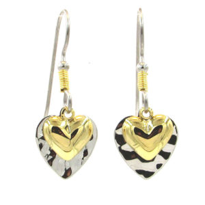 Silver Forest Two-Tone Layered Textured Hearts Dangle Drop Earrings - NE-1552