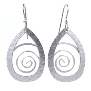 Silver Forest Earrings Silver Coil in Open Hammered Teardrop - NE-1627