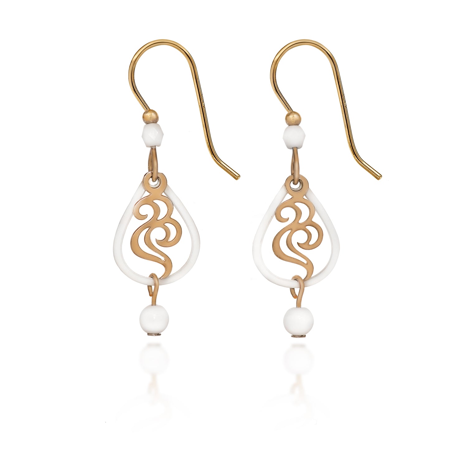 Silver Forest White and Gold Swirl Earrings NE-2111A