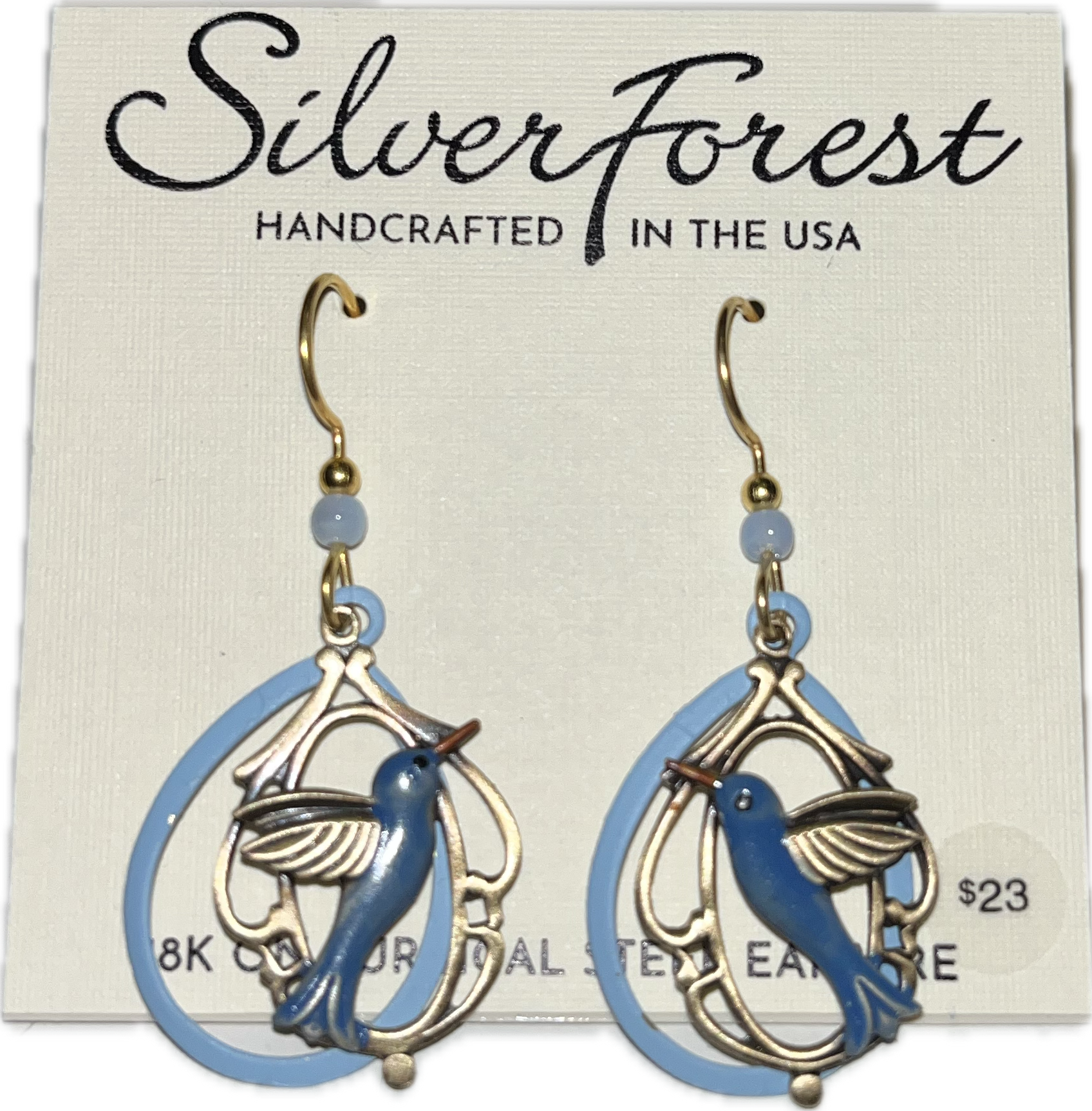 Silver Forest Blue and Purple Humming Bird NE-2318