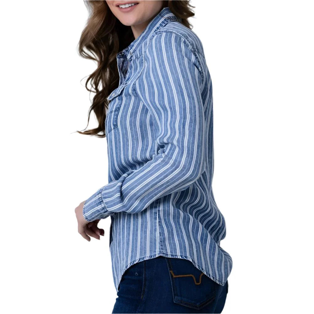 Kimes Ranch Ladies KC Tencel Indigo Mini Stripe - Denim - WTO0000040