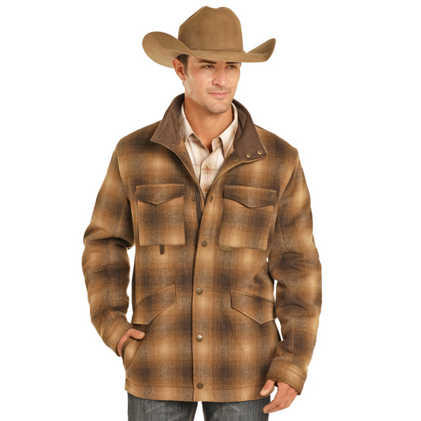 Powder River Men's Brown Plaid Wool Jacket - Brown - DM92C04054