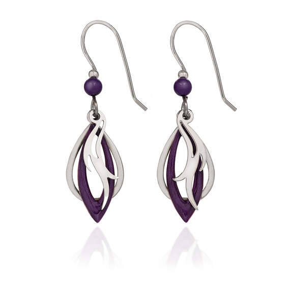 Silver Forest Purple and Silver Metal Teardrop Earrings - NE-2150