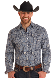 Panhandle Men's Long Sleeve Paisley Button Down - Navy - RMN2S05092