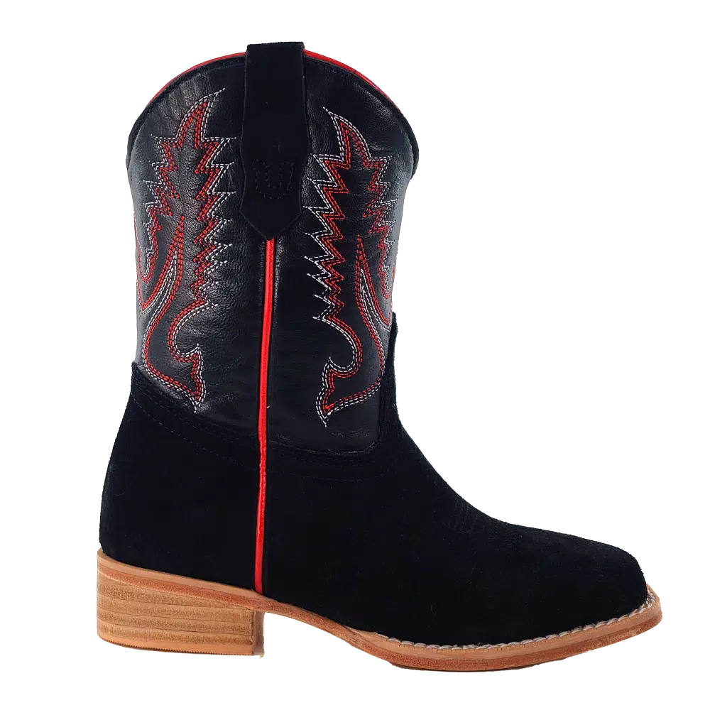 R. Watson Kid's Black Rough Out Square Toe Boot RWK100