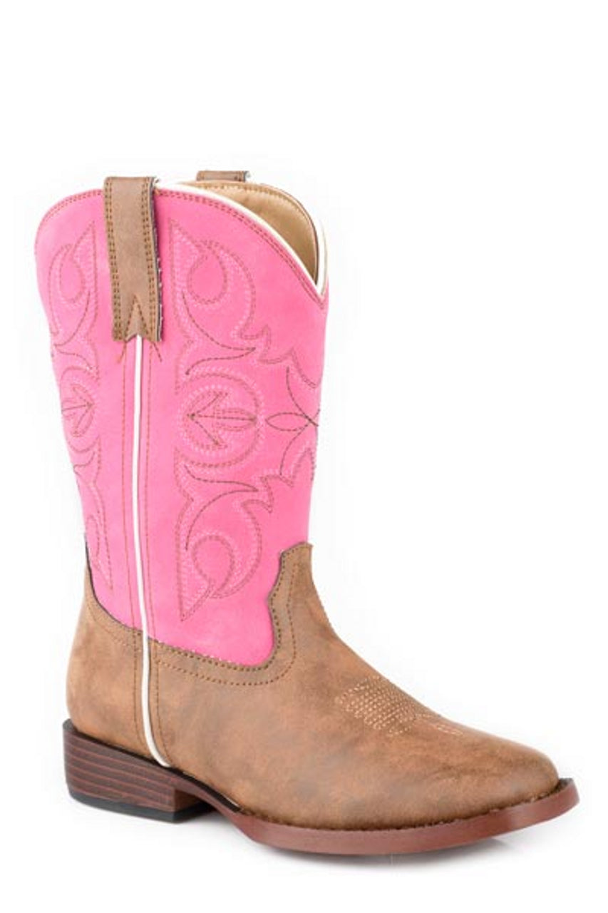 Big Kids Roper Western Stitch Boot with Pink Shaft Special - 09-119-0191-3505