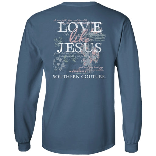 Southern Couture Classic Love Like Jesus Long Sleeve - Indigo Blue - SC1229INLS