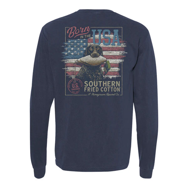 Southern Fried Cotton Born in the USA Long Sleeve - Denim - SFM32056