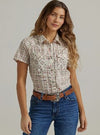 Wrangler Ladies Essential Short Sleeve Plaid Western Snap Top In Cream Plaid-112344663