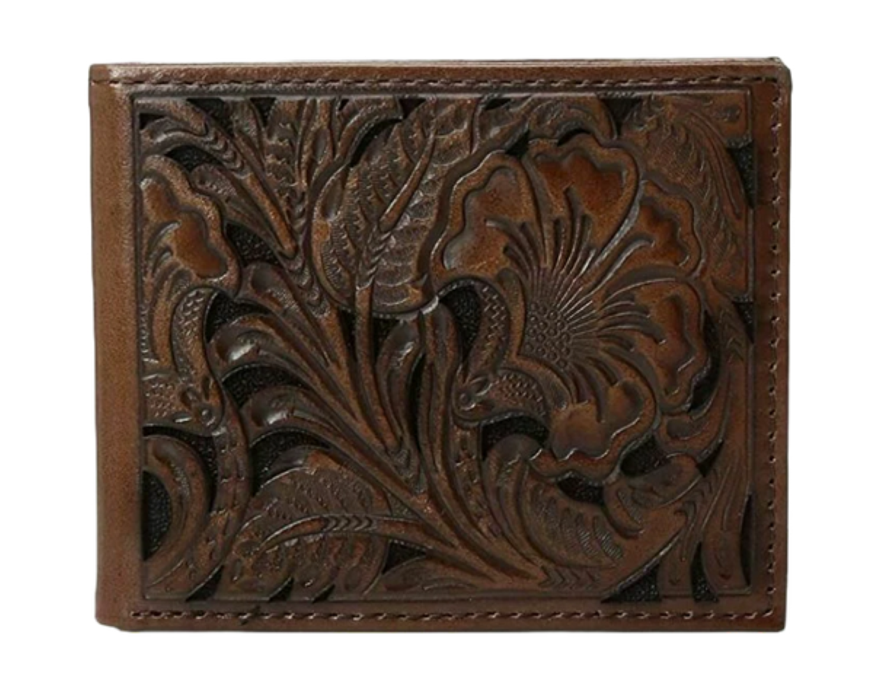 Ariat Men's Tonal Brown Floral Inlay Bi-Fold Wallet A3533002