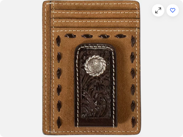 Nocona Western Mens Bifold Money Clip Leather Roughout Buck Lace Tan N500046208