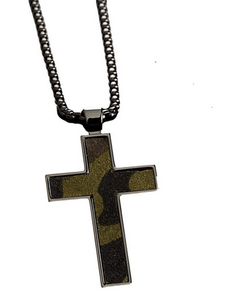 Silver Strike Men's Gunmetal Camo Cross Necklace D47014