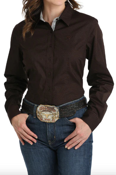 Cinch Women's Brown Geo Print Button Long Sleeve Western Shirt MSW9165056