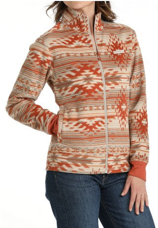 Cinch Ladies Burnt Orange Aztec Fleece Pullover-MAJ9894003