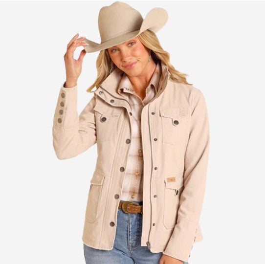 Ladies Panhandle Powder River Beige Canvas Jacket-DW92C04139