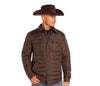 Rock and Roll Mens Poly Puffer Dark Brown Canvas Jacket-BM92C04343