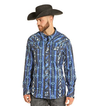 Rock and Roll Mens Tek Button Up Shirt-BMN2S04807