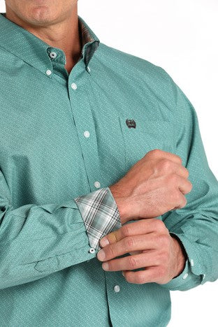 Cinch Mens Green Print Button Up-MTW1105830