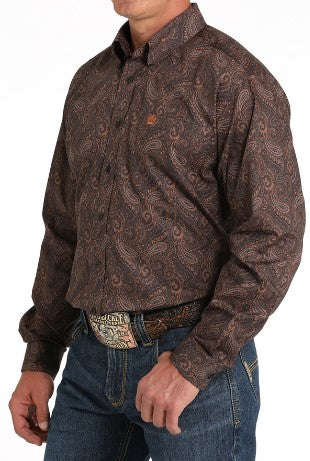 Cinch Mens Brown and Burnt Orange Paisley Shirt-MTW1105819