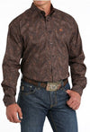 Cinch Mens Brown and Burnt Orange Paisley Shirt-MTW1105819