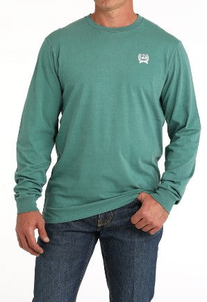 Cinch Mens Logo Long Sleeve Green Tee-MTK1721015