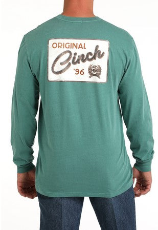 Cinch Mens Logo Long Sleeve Green Tee-MTK1721015