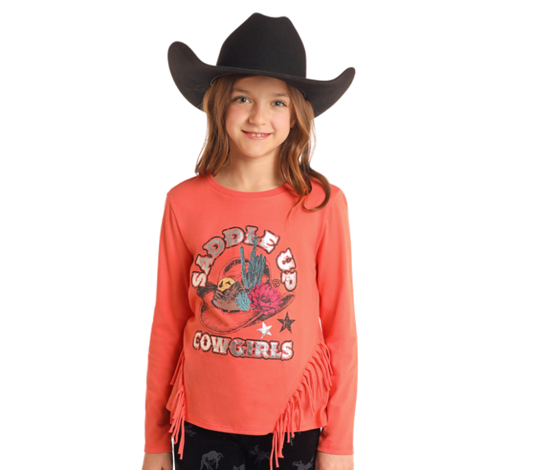 Rock & Roll Girls Fringe Saddle Up Long Sleeve Shirt BG22T05445