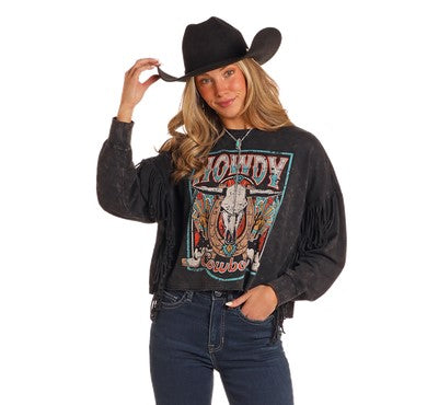 Rock & Roll Ladies Graphic Pullover with Fringe-BW91T05401