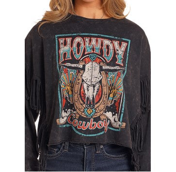 Rock & Roll Ladies Graphic Pullover with Fringe-BW91T05401