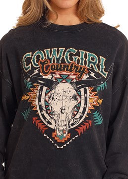 Rock & Roll Ladies Graphic Cowgirl Country Pullover-BW91T05428