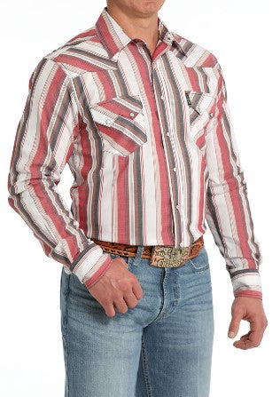 Cinch Mens Red Multicolor Stripe Shirt-MTW1301079