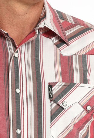 Cinch Mens Red Multicolor Stripe Shirt-MTW1301079