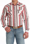 Cinch Mens Red Multicolor Stripe Shirt-MTW1301079