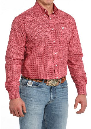 Cinch Mens Red Print Button Down Shirt-MTW1105840