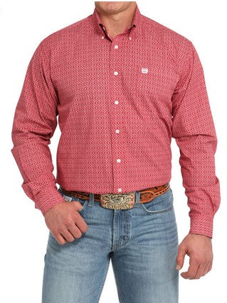 Cinch Mens Red Print Button Down Shirt-MTW1105840