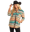 Ladies Rock&Roll Turquoise Aztec Fleece Shirt Jacket - BW92C05212