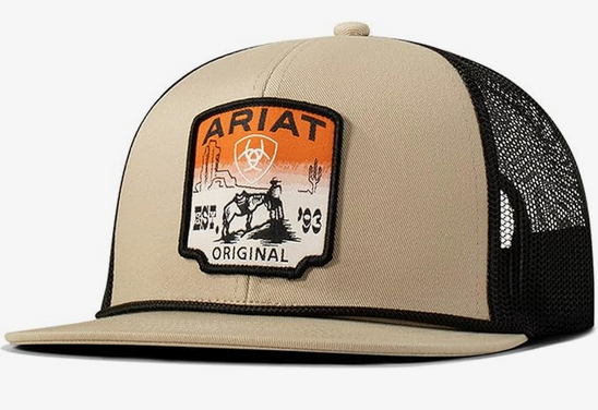 Ariat Men’s Khaki Trucker Cap with Desert Scene Patch& Snapback Closure A3000914146