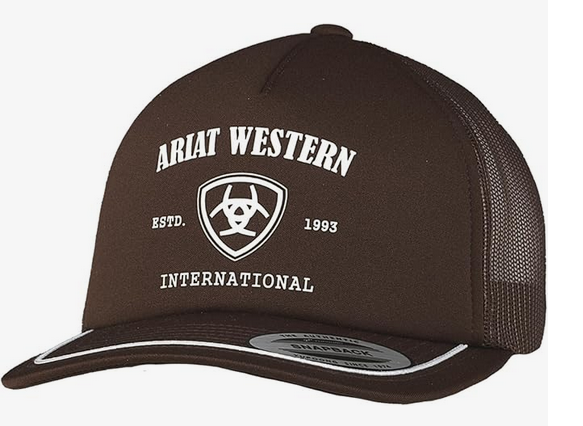 Ariat Men's Foam Front Trucker Cap with Brown Mesh Back and Snap Back A300089002