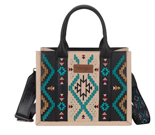 Wrangler Aztec Embroidered Tote Crossbody Black-WG2214-8120BK