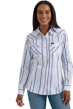 Wrangler Ladies Blue Pinstripe Snap Shirt-112361185